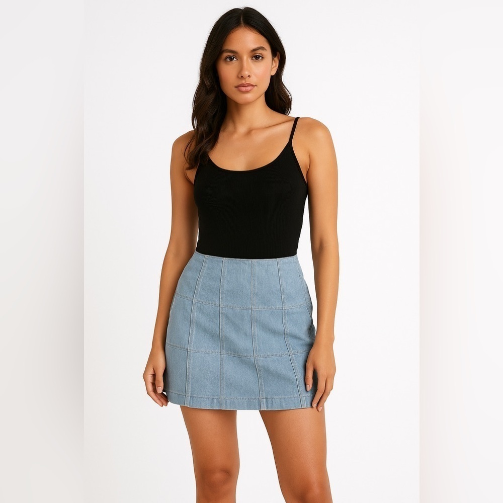 Ralph Lauren 90s Patchwork Cotton Mini Skirt Y2K Grunge Size 10 Vintage